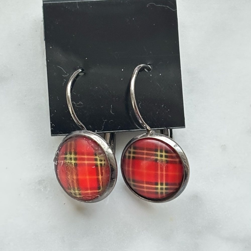 Plaid Red and Silver Earrings -NWT